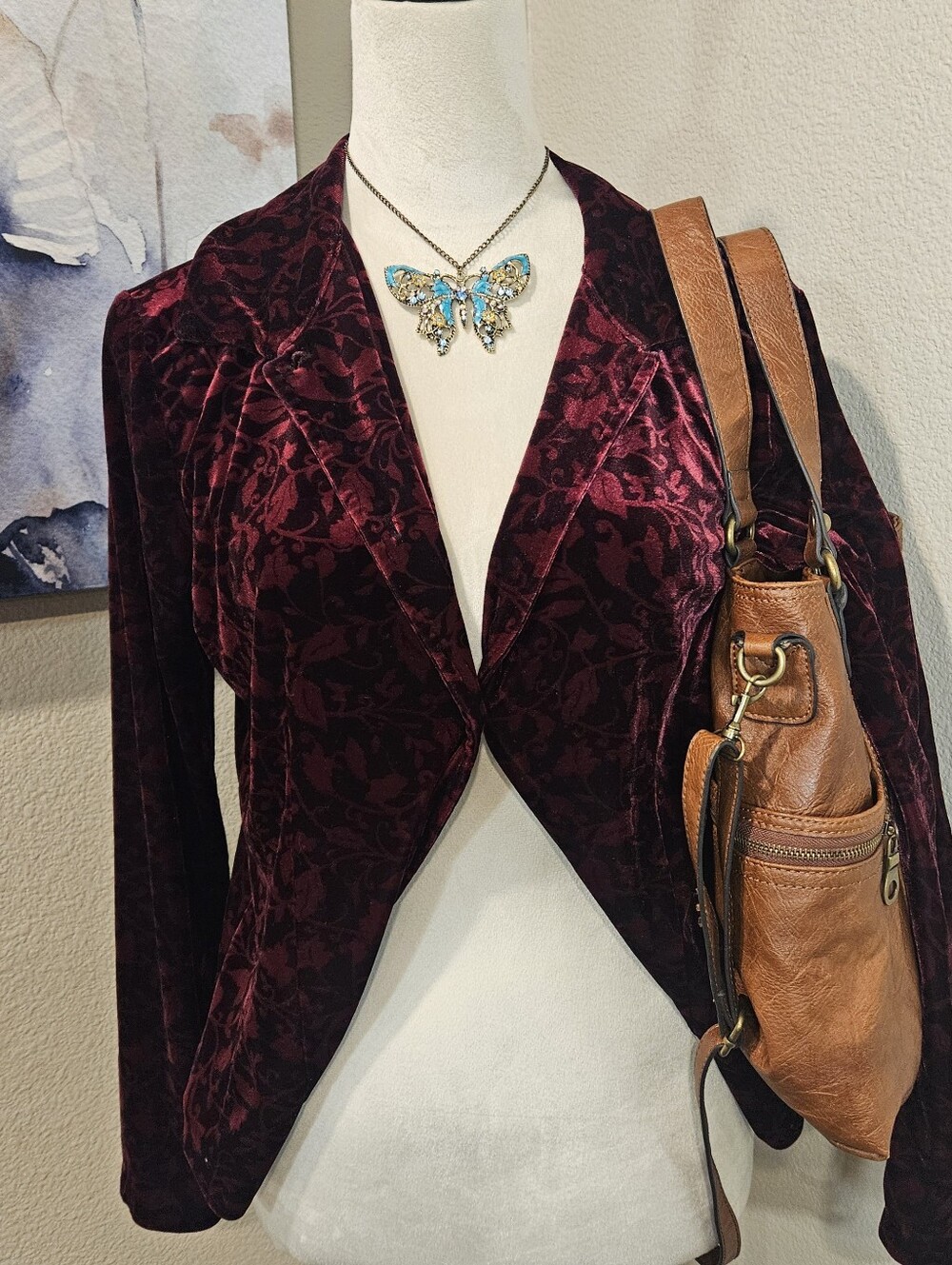 Liz Claiborne Burgandy Crushed Velvet Button Front Whimsy S Vampcore Vintage Y2K